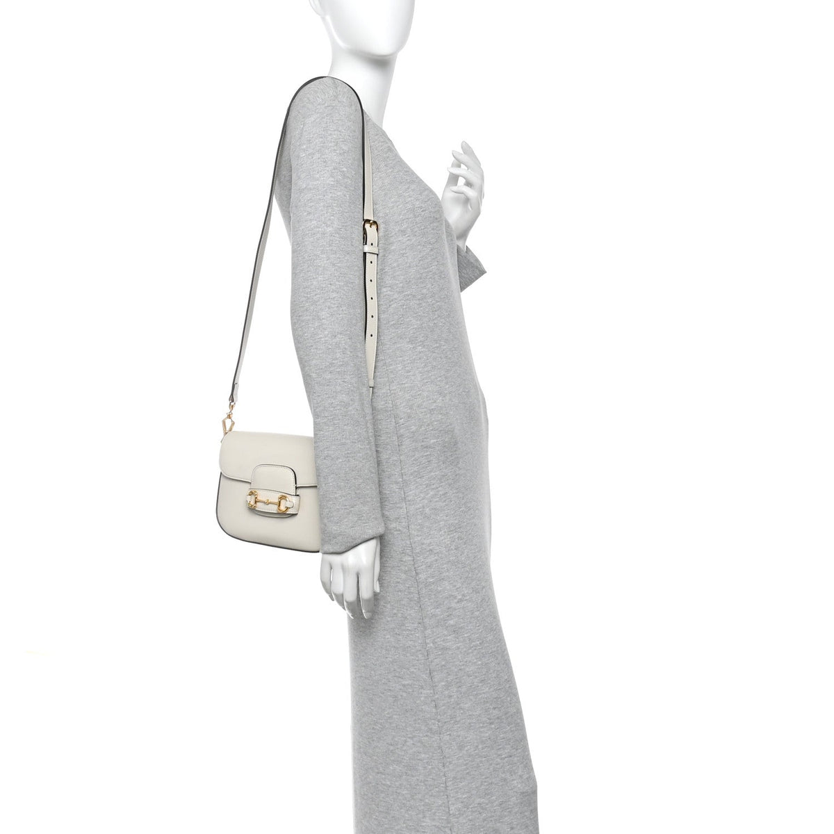 Azalea Calfskin Web Mini Horsebit 1955 Shoulder Bag Mystic White