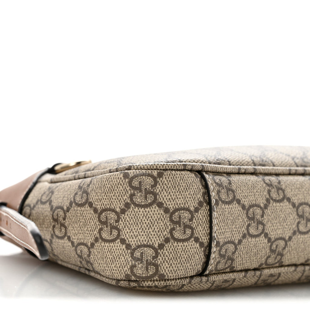 GG Supreme Monogram Textured Calfskin Small Emblem Shoulder Bag Beige Dark Brown