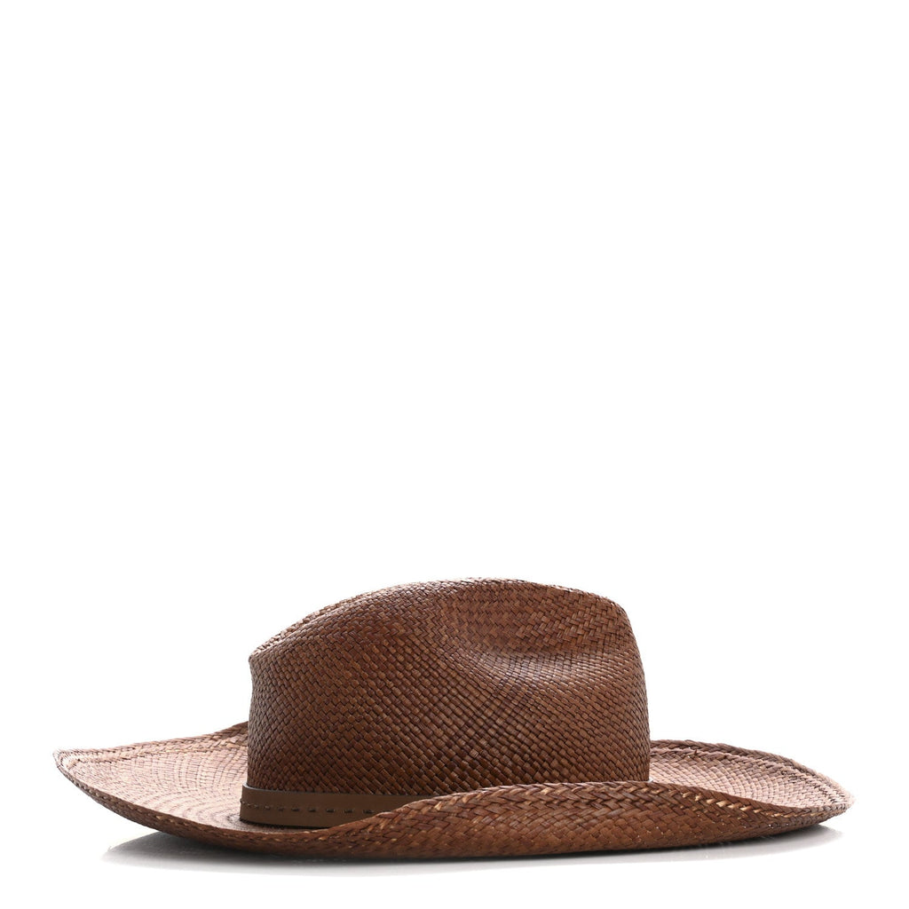 Straw Calfskin Wide Brim Hat M Brown