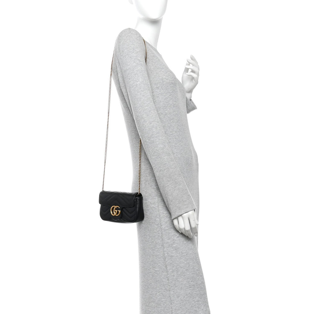 Calfskin Matelasse Super Mini GG Marmont Shoulder Bag Black
