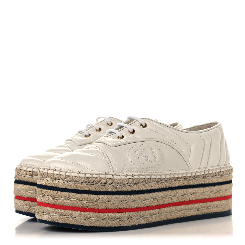 Nappa Matelasse GG Pilar Flatform Lace-Up Espadrilles 36.5 Great White