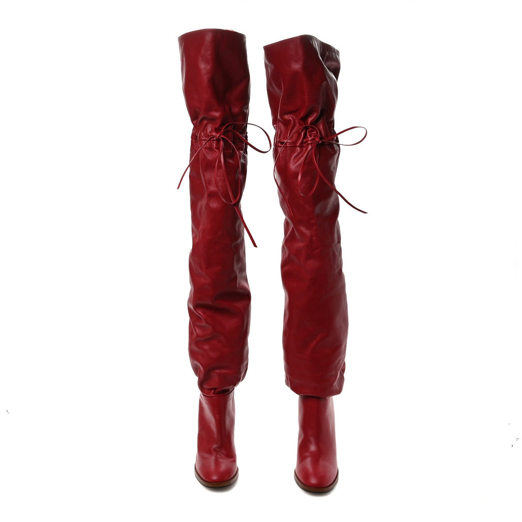 Deauville Calfskin Cinched Over The Knee High Boots 35.5 Red