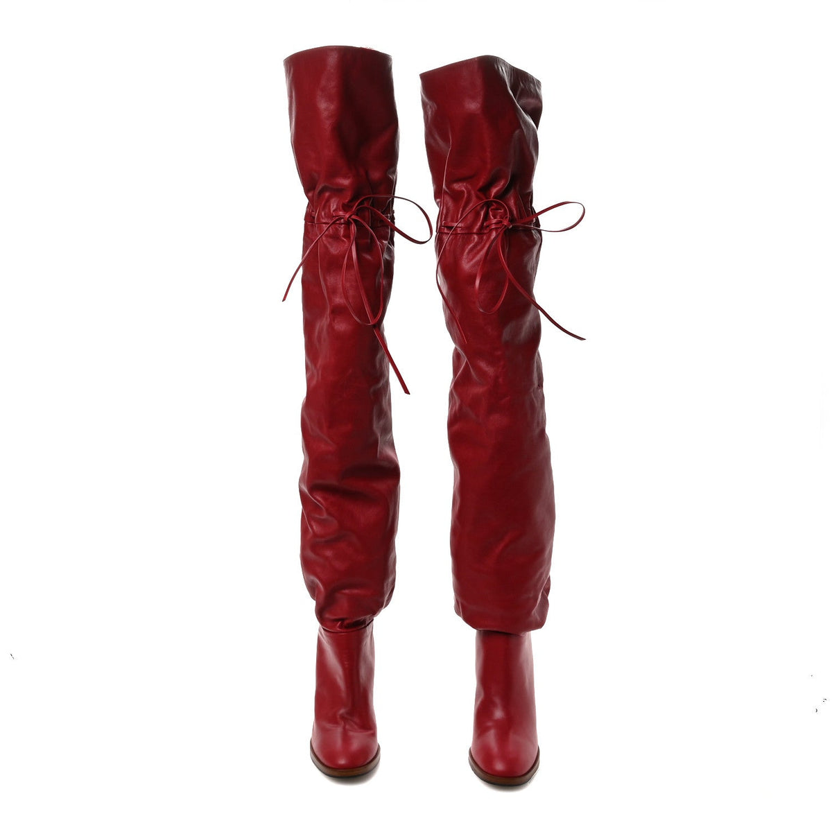 Deauville Calfskin Cinched Over The Knee High Boots 35.5 Red