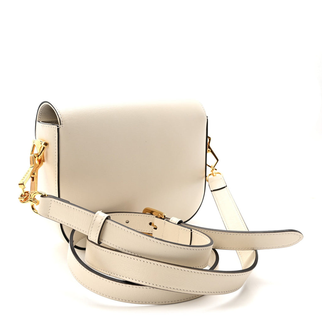 Azalea Calfskin Web Mini Horsebit 1955 Shoulder Bag Mystic White