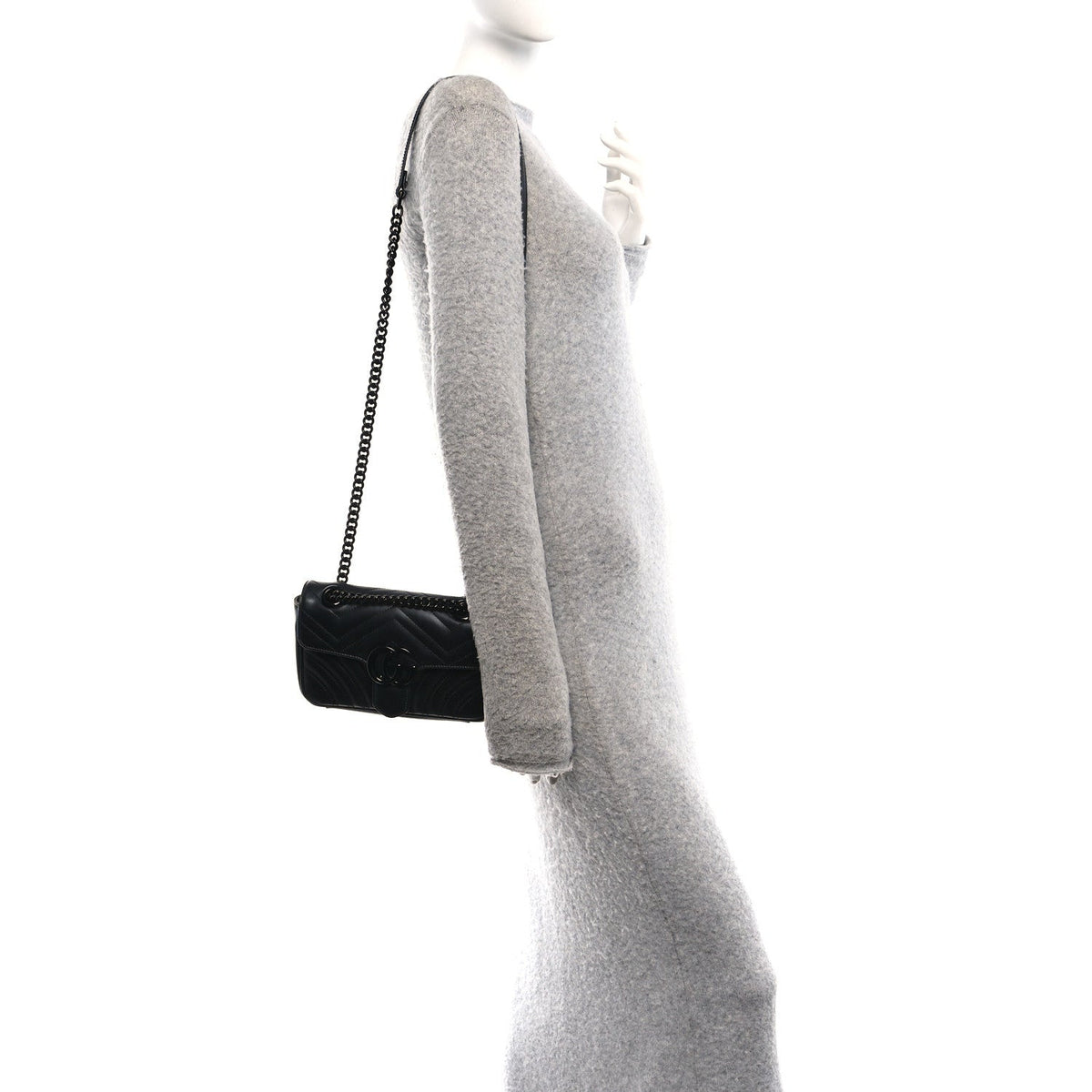 Calfskin Matelasse Monochrome Mini GG Marmont Shoulder Bag Black
