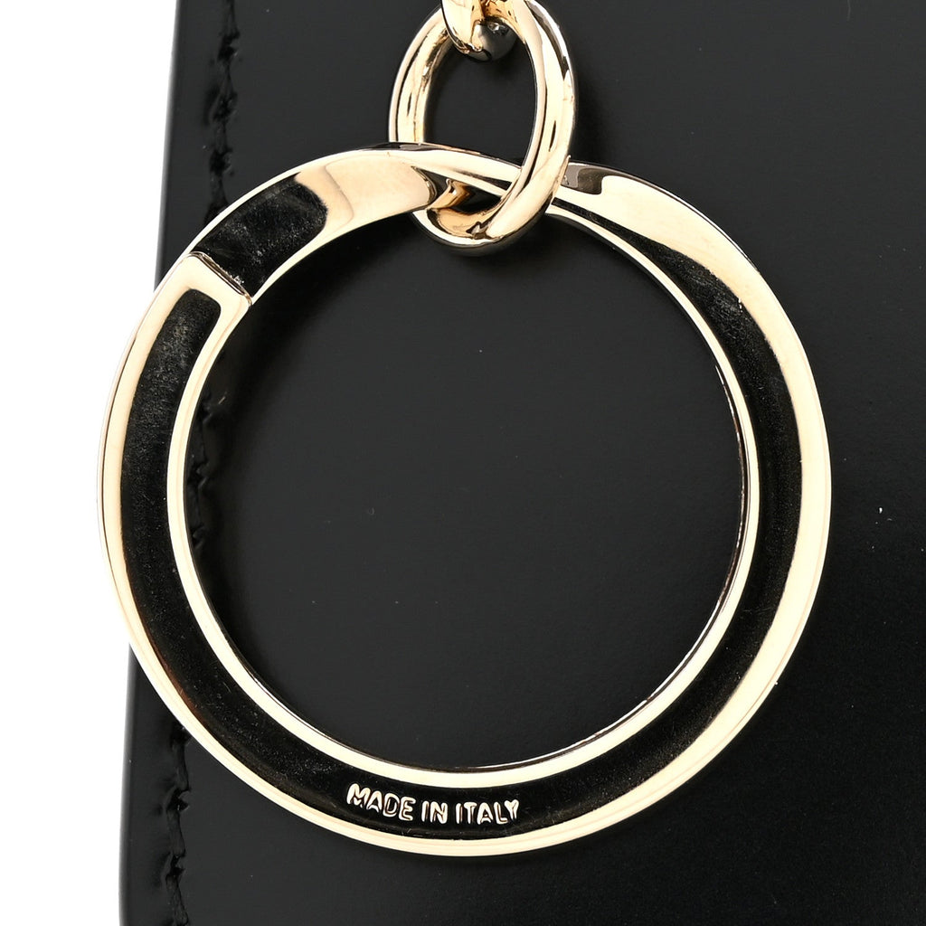 Patent Calfskin Bamboo Key Pouch Black