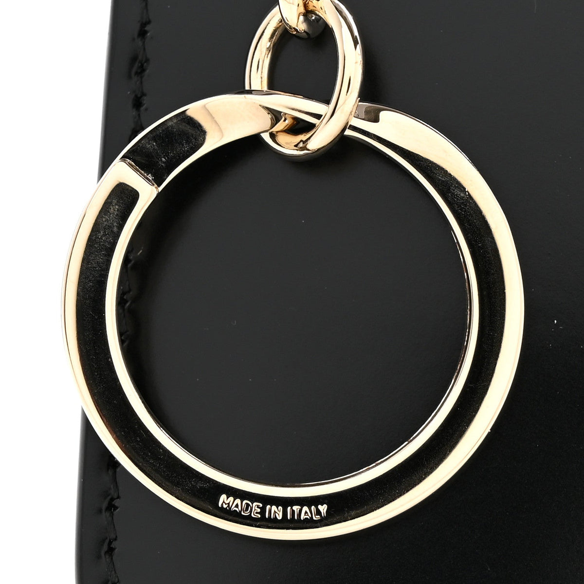 Patent Calfskin Bamboo Key Pouch Black