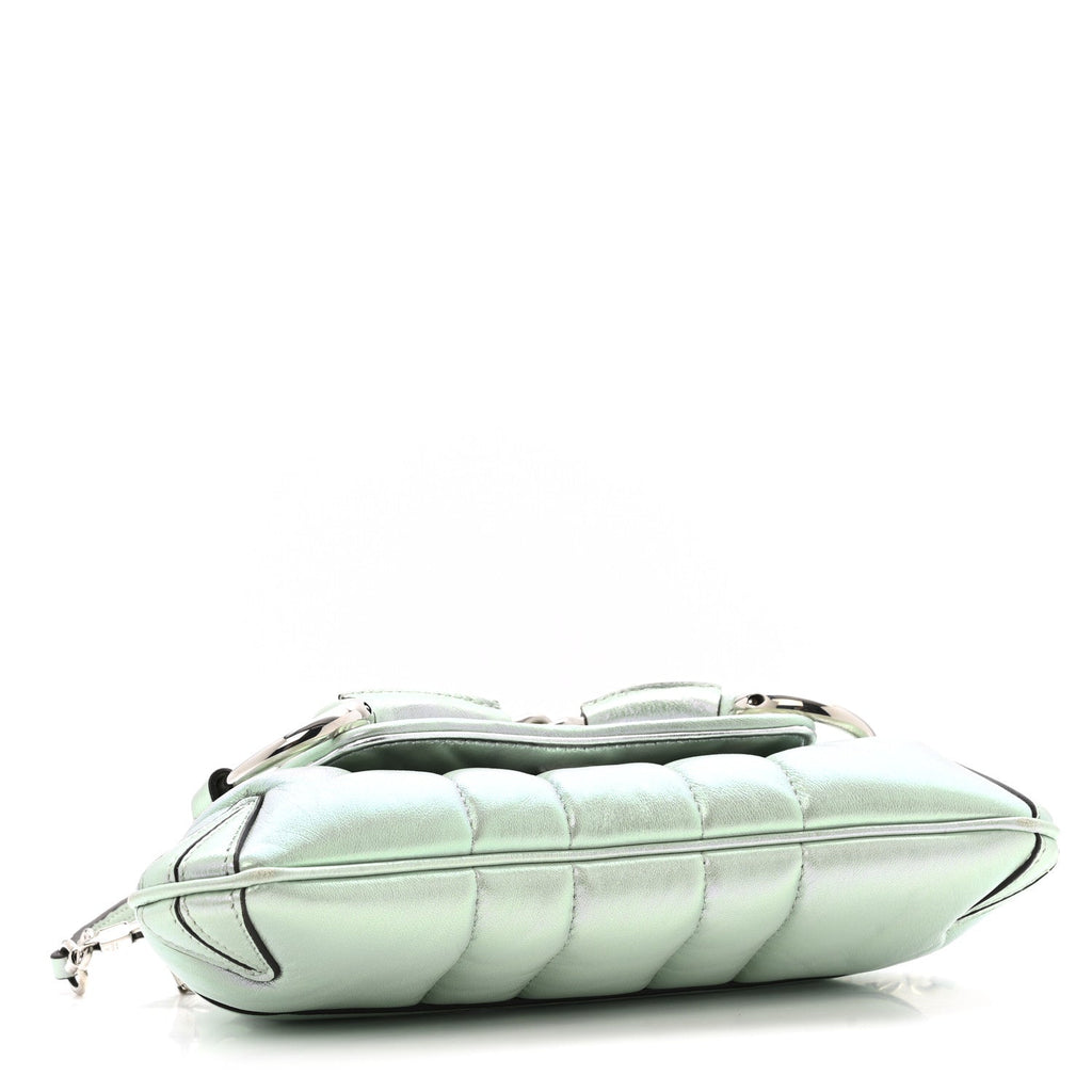 Iridescent Nappa Vertical Matelasse Small Maxi Horsebit Chain Shoulder Bag Iridescent Salvy Green