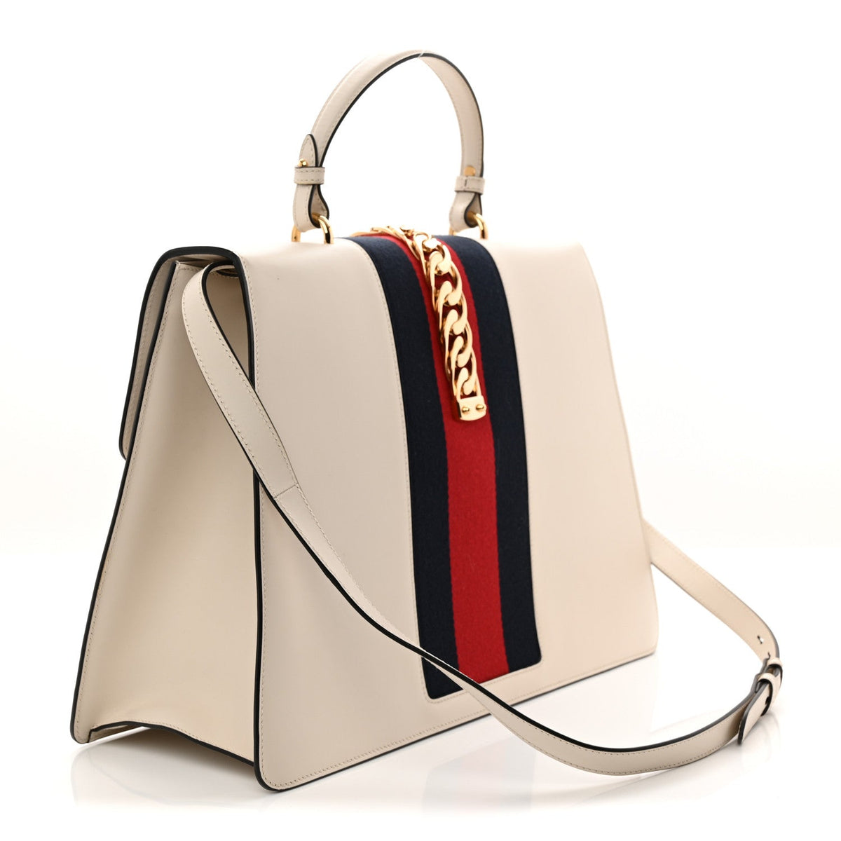 Calfskin Web Medium Sylvie Top Handle Bag White