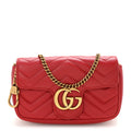 Calfskin Matelasse Super Mini GG Marmont Shoulder Bag Hibiscus Red
