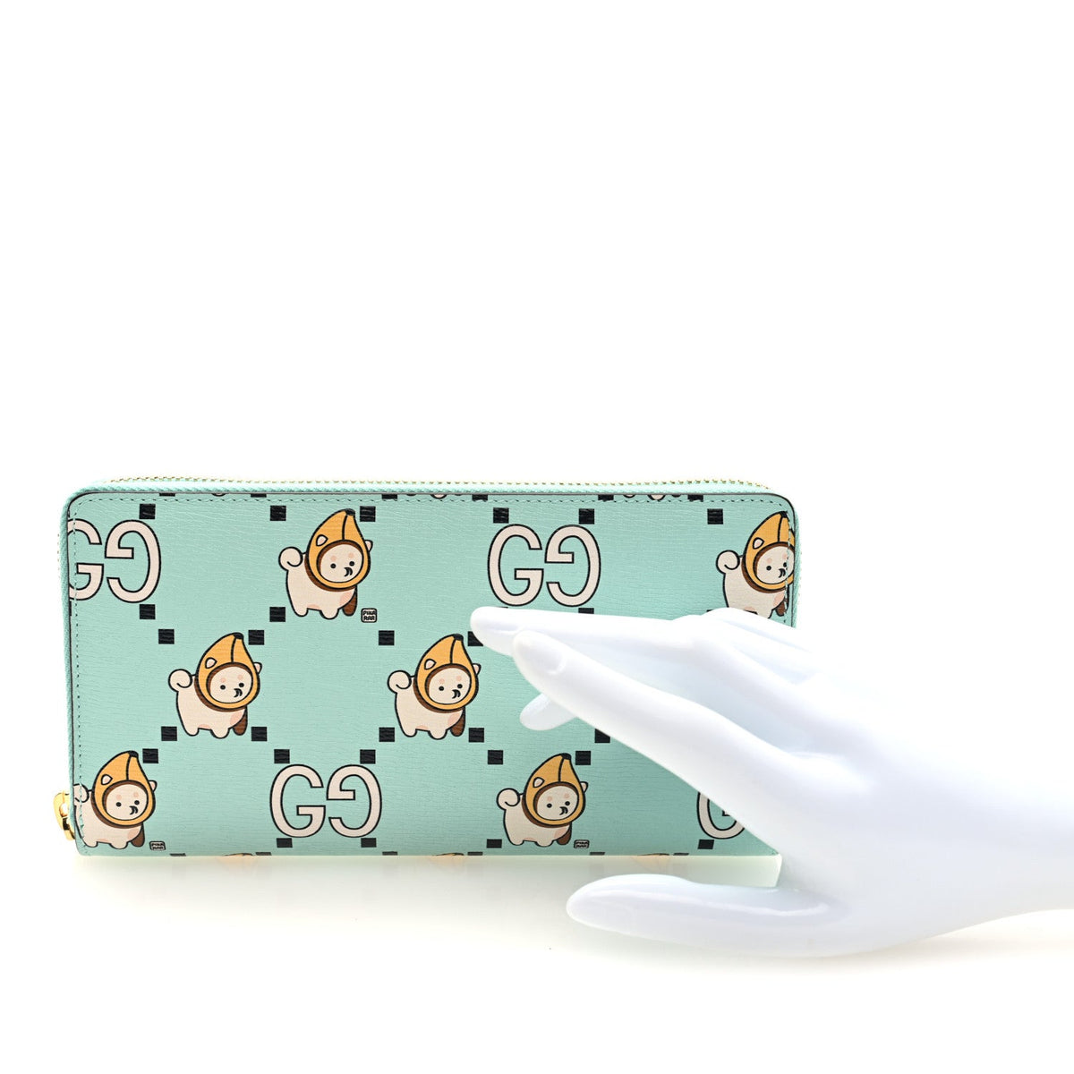 X PIKARAR Textured Dollar Calfskin Animal Print Zip Around Wallet Green