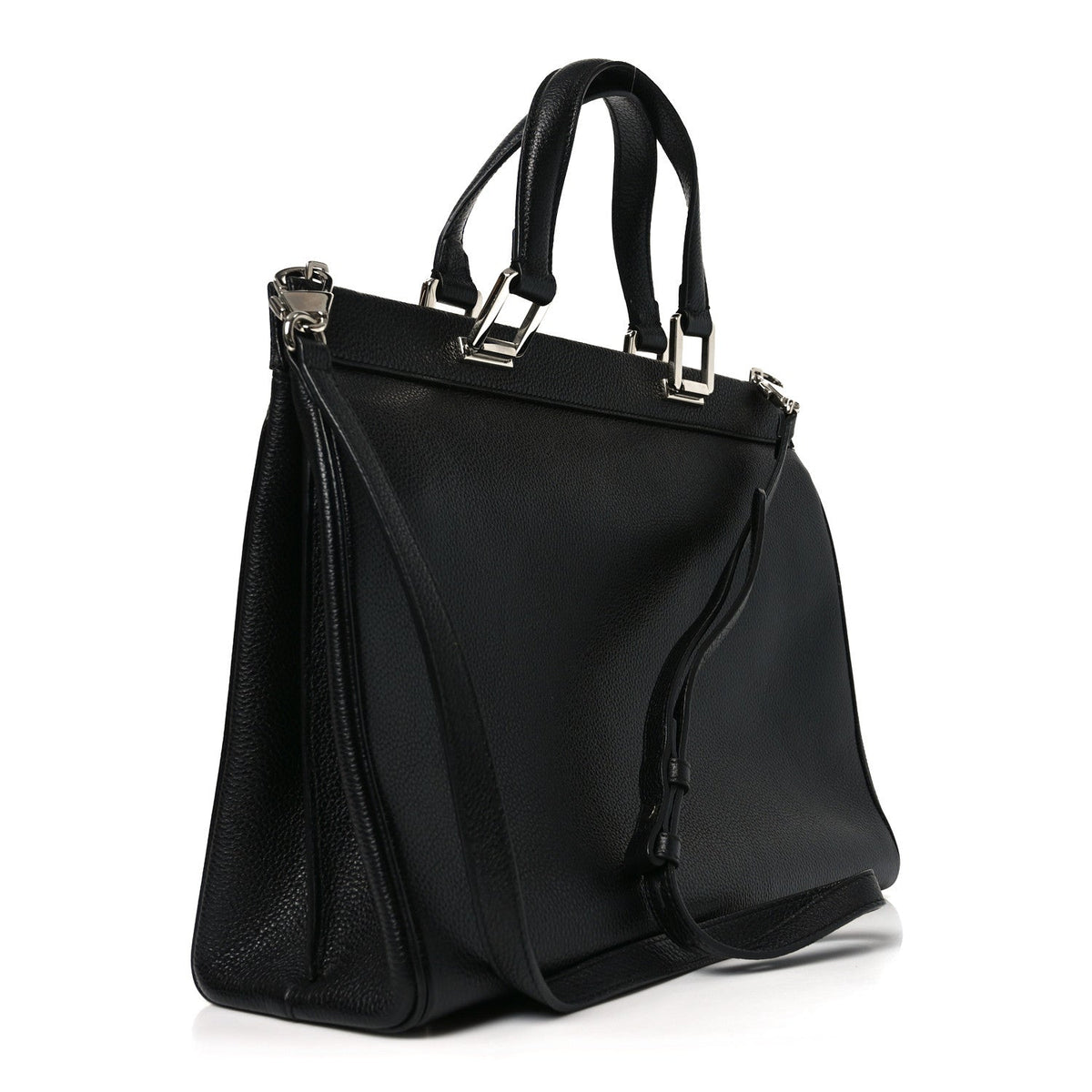 Grainy Calfskin Medium Zumi Top Handle Bag Black