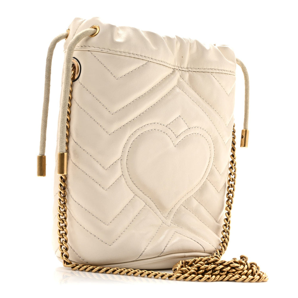 Calfskin Matelasse Mini GG Marmont 2.0 Bucket Bag White