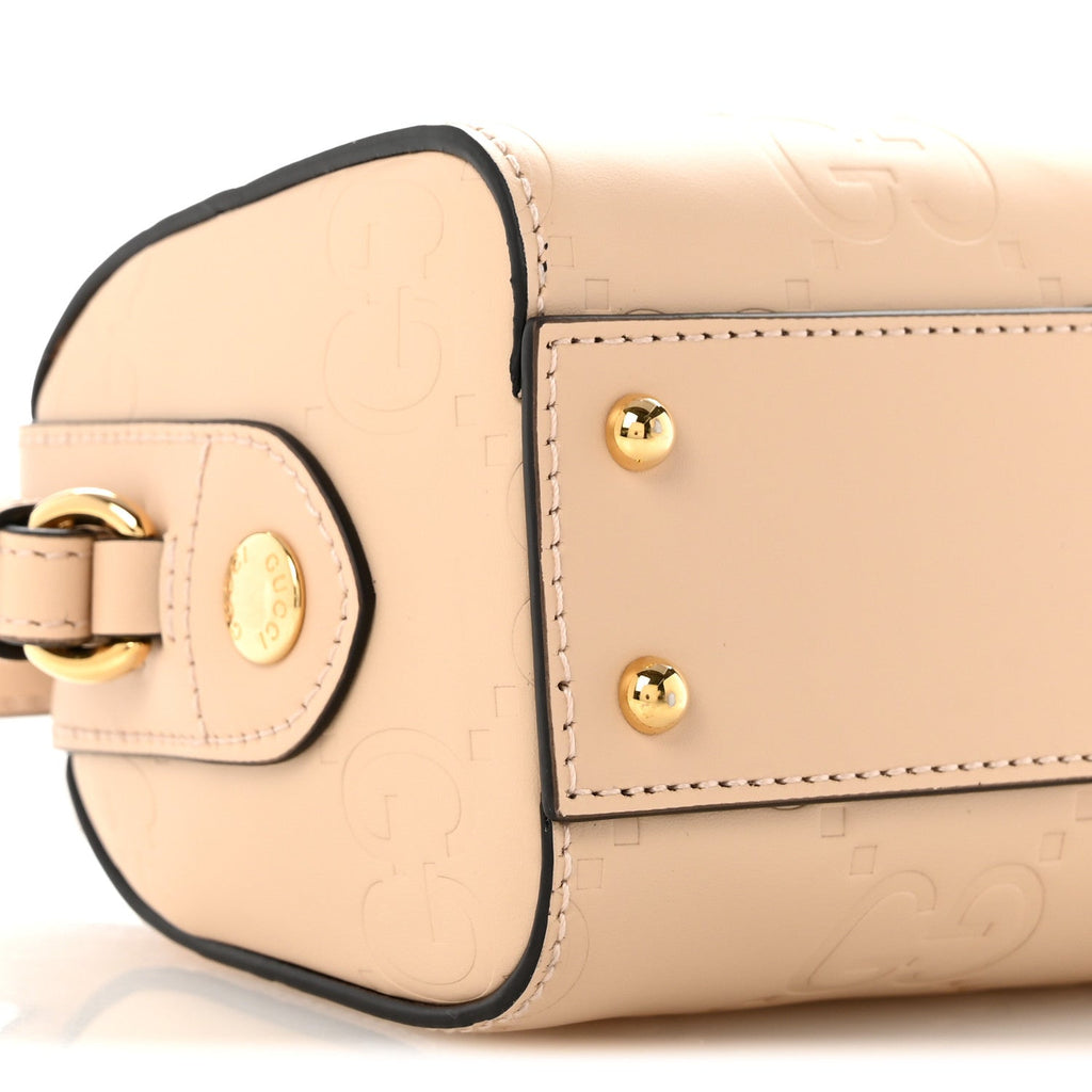 Gilbert Calfskin Jumbo GG Embossed Super Mini Top Handle Bowler Bag Beige