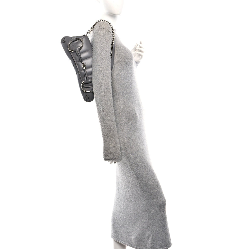 Nappa Vertical Matelasse Medium Maxi Horsebit Chain Shoulder Bag Grey