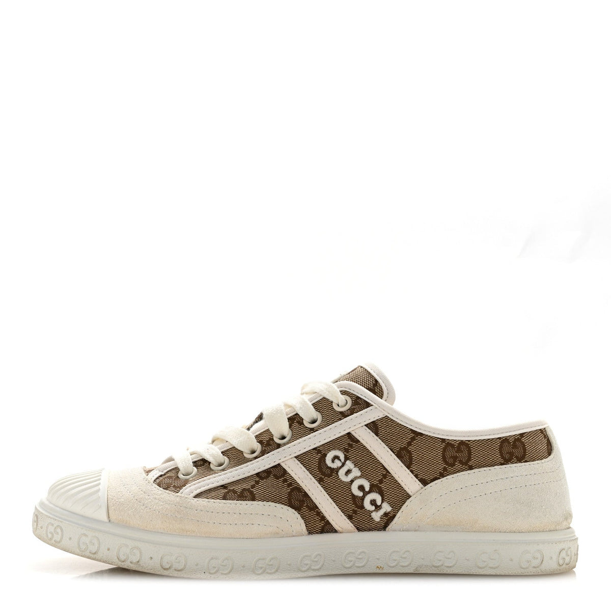 GG Monogram Suede Womens Low Top Sneakers 37 Beige Ebony Mystic White
