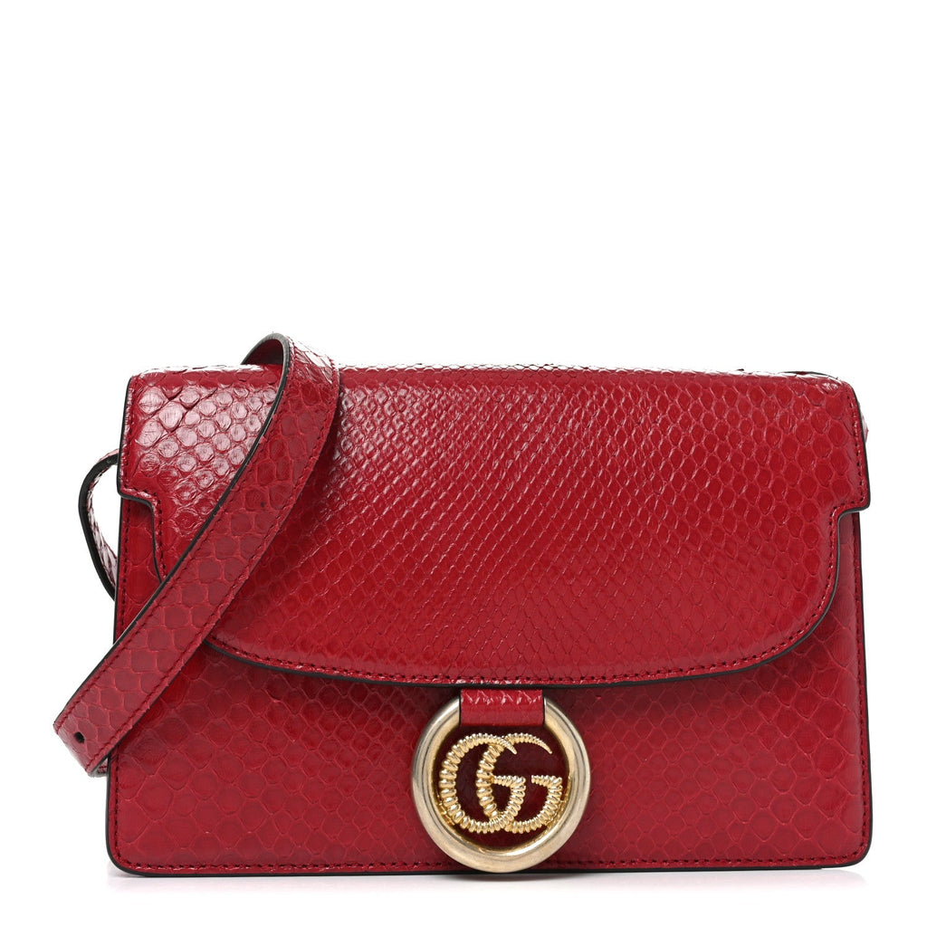 Snakeskin Small Torchon GG Ring Shoulder Bag Red