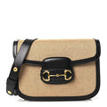 Vintage Rice Canvas Plutone Calfskin Horsebit 1955 Shoulder Bag Beige Blue