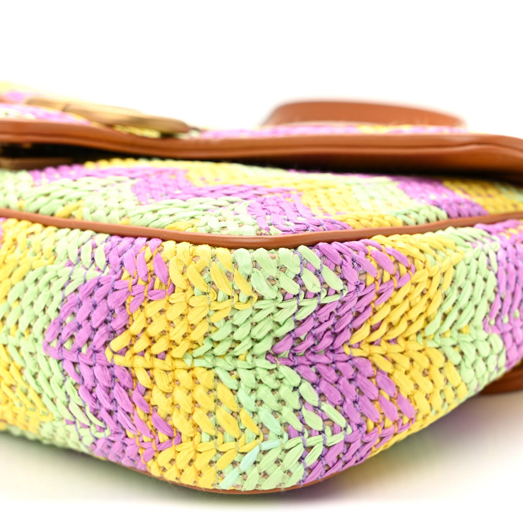 Calfskin Raffia Woven Small GG Marmont Shoulder Bag Multicolor