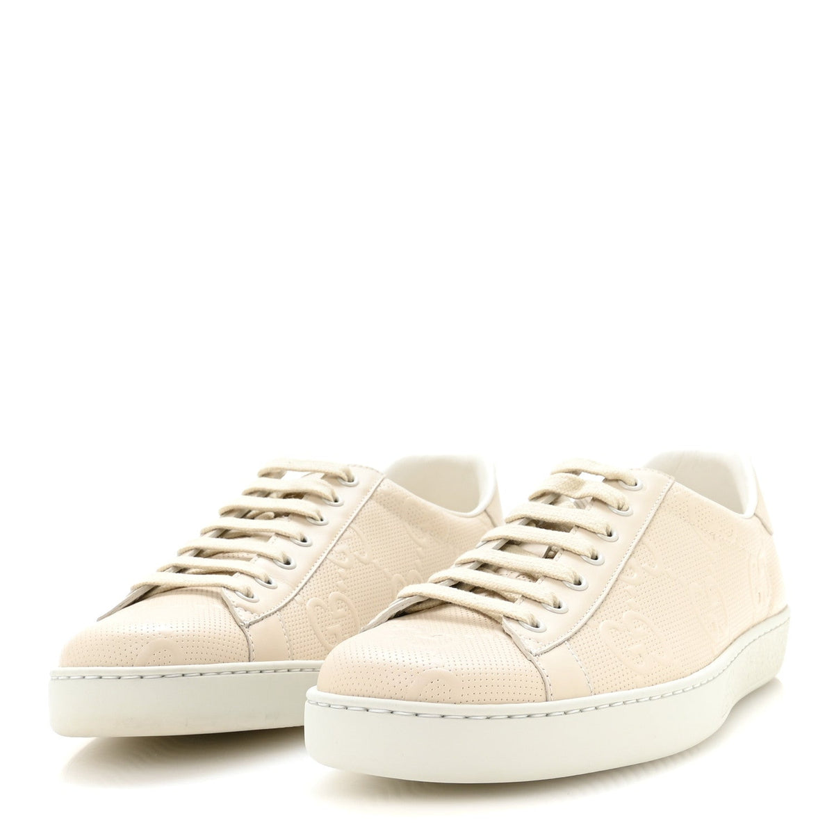 Calfskin GG Tennis Embossed Mens Ace Sneakers 8 Mystic White