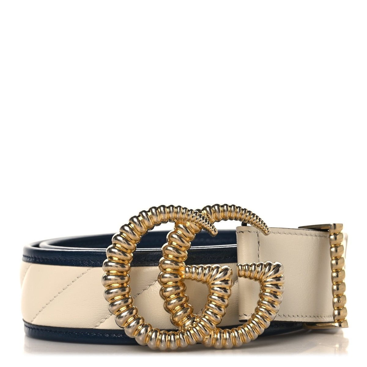 Azalea Calfskin Matelasse Diagonal Torchon Double G 40mm Belt 75 30 Mystic White Blue Agata 75/30 Mystic White Blue Agata