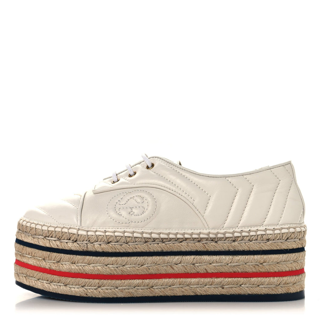 Nappa Matelasse GG Pilar Flatform Lace-Up Espadrilles 36.5 Great White