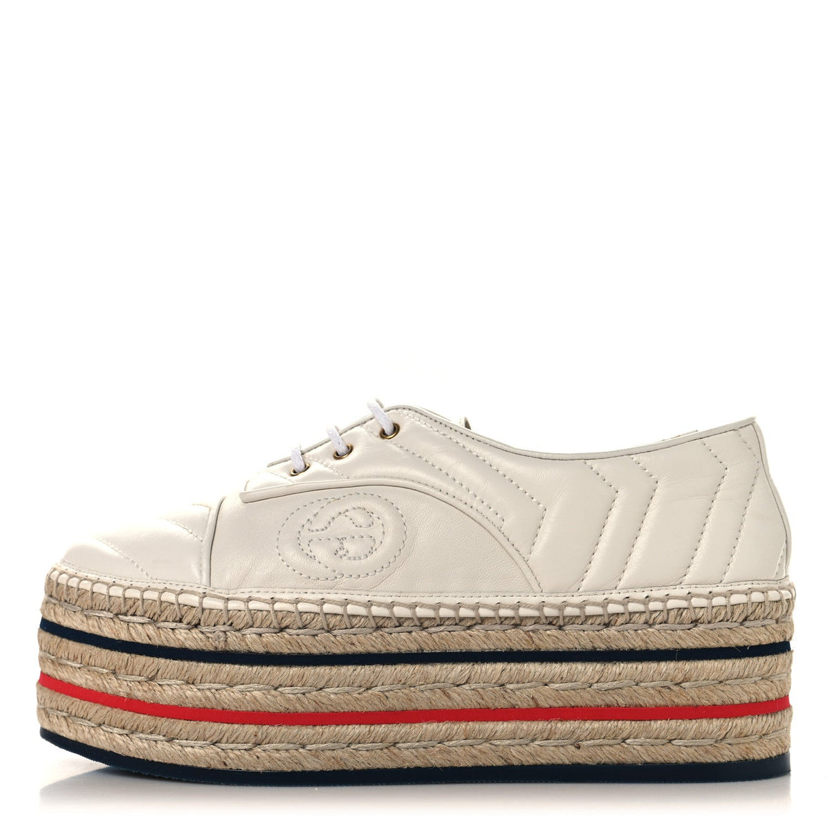 Nappa Matelasse GG Pilar Flatform Lace-Up Espadrilles 36.5 Great White