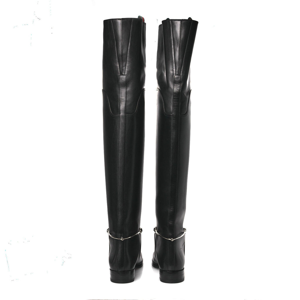 Calfskin Slim Horsebit Over The Knee High Boots 37 Black