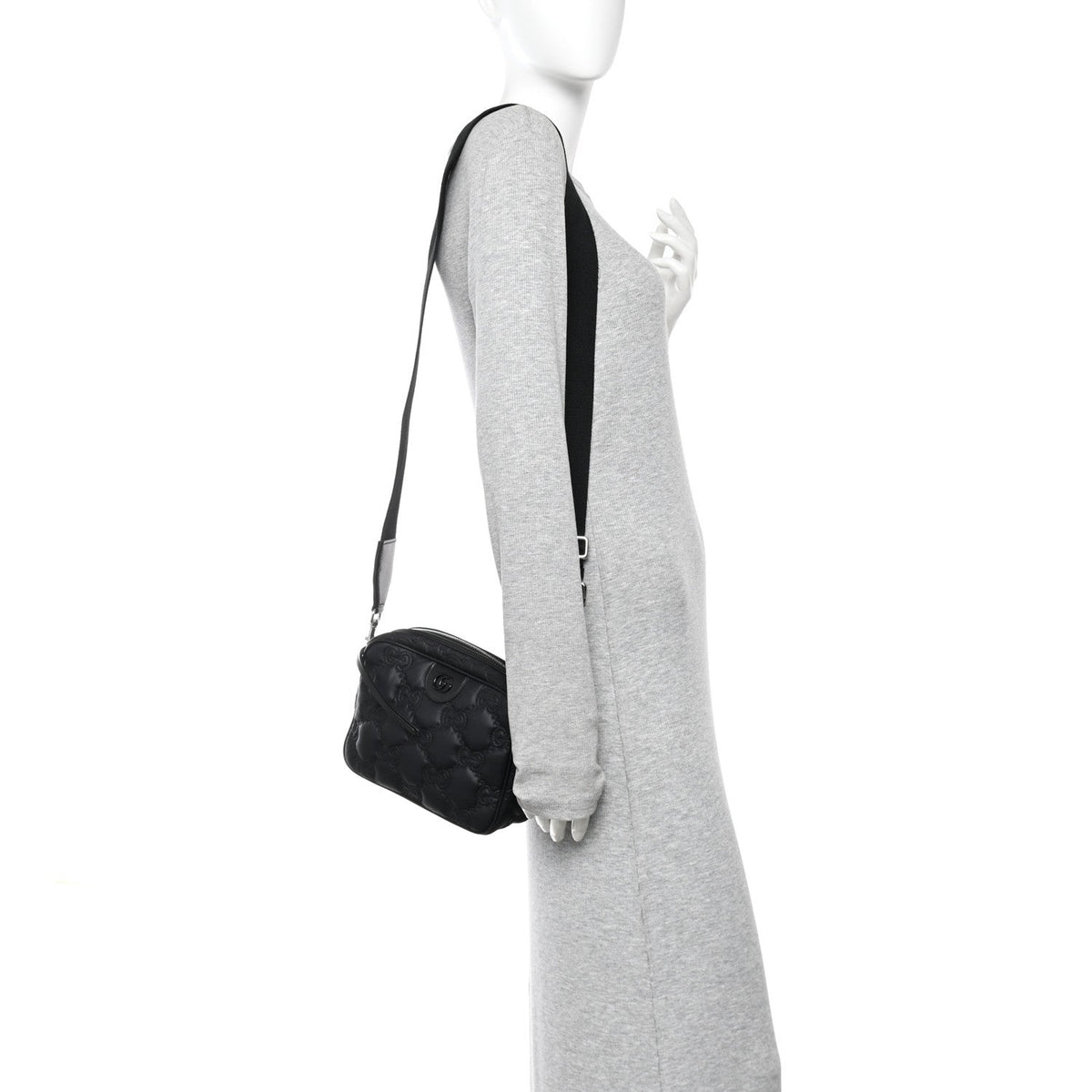 Nylon Calfskin Enamel GG Matelasse Shoulder Bag Black