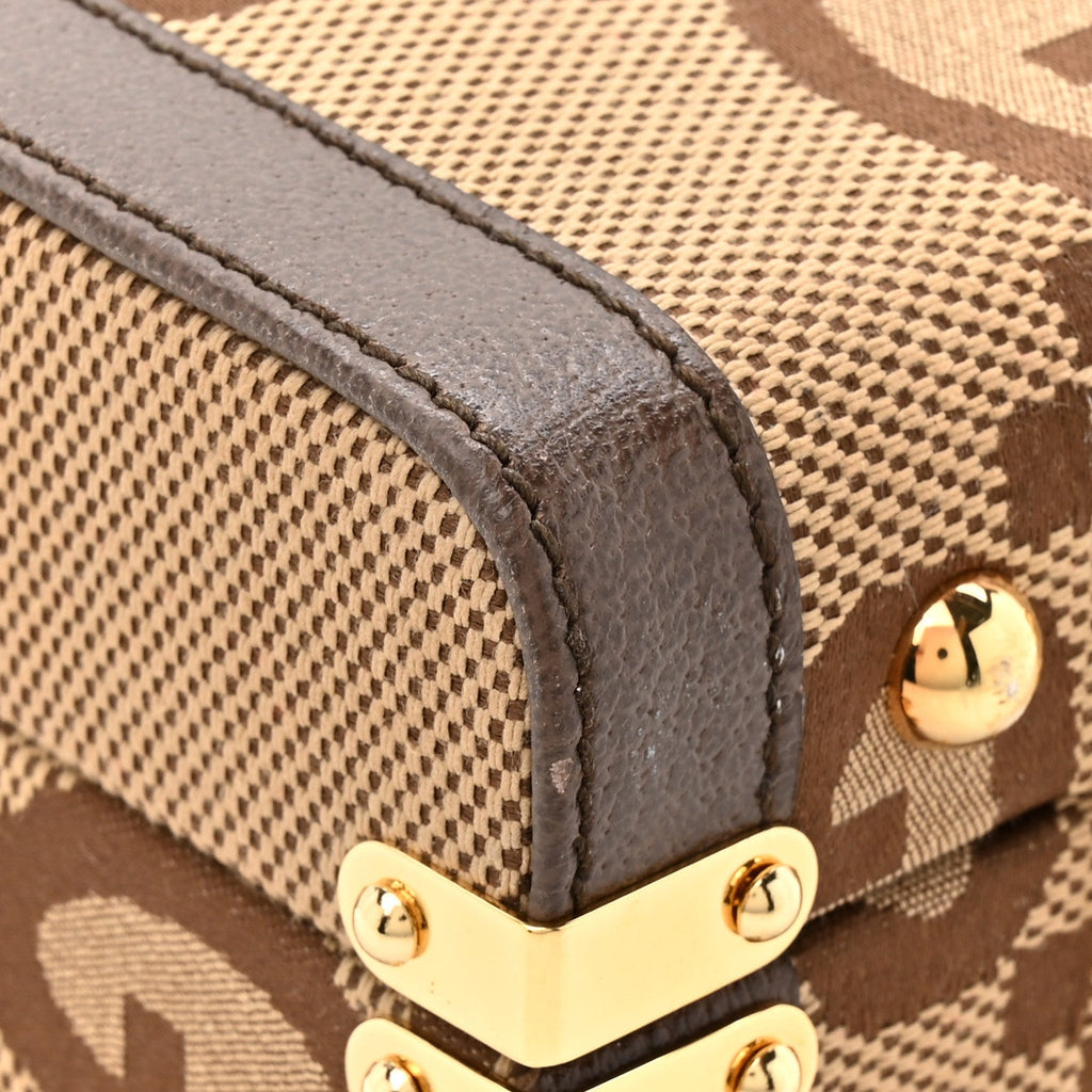 Monogram Jumbo GG Textured Dollar Calfskin Top Handle Beauty Case Camel Ebony New Acero