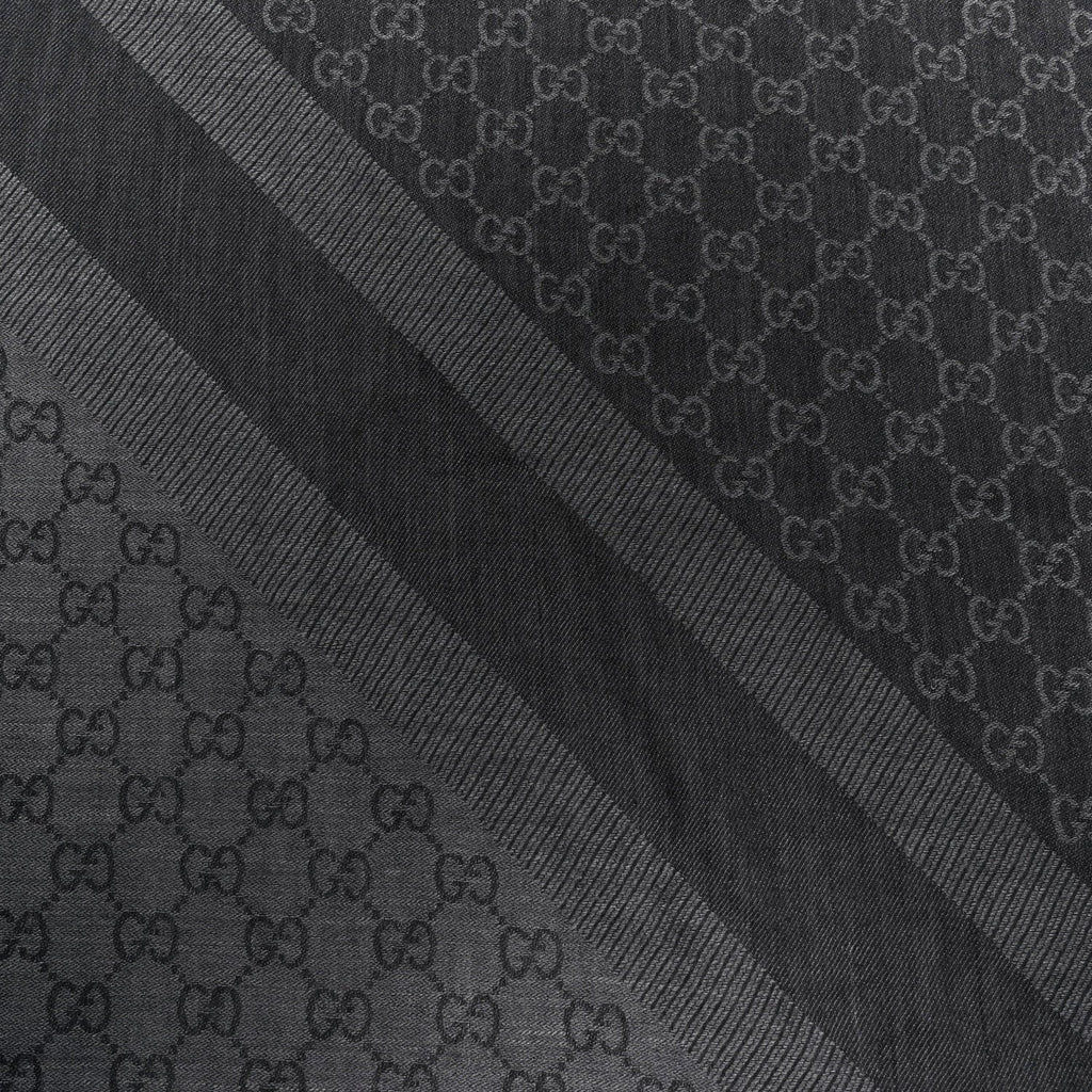 Wool Silk Monogram GGWeb Fringe Shawl Grey