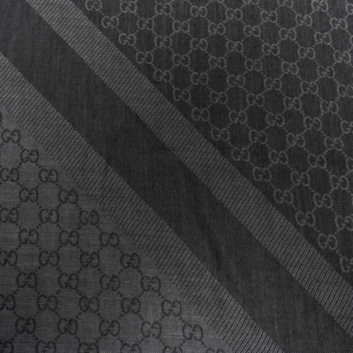 Wool Silk Monogram GGWeb Fringe Shawl Grey