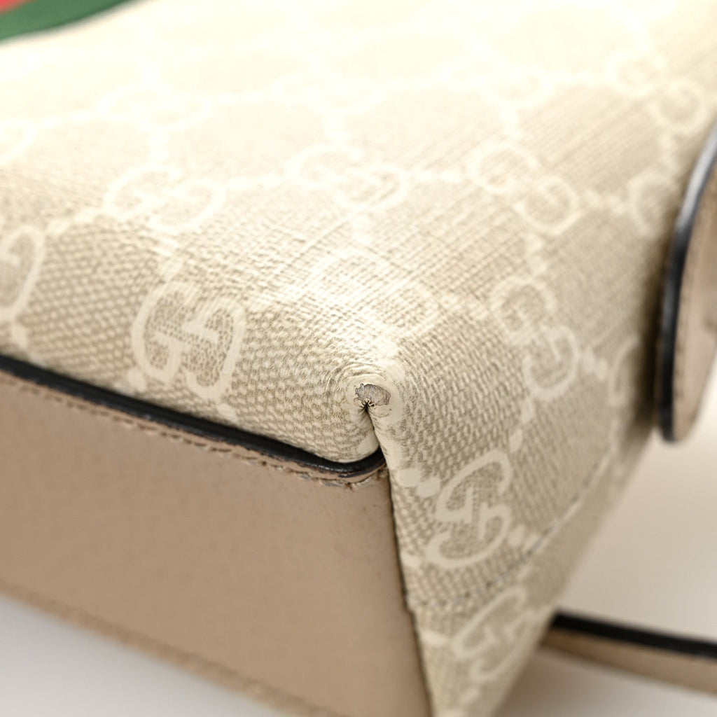 GG Supreme Monogram Textured Dollar Calfskin Web Small Ophidia Dome Shoulder Beige Mystic White Oatmeal