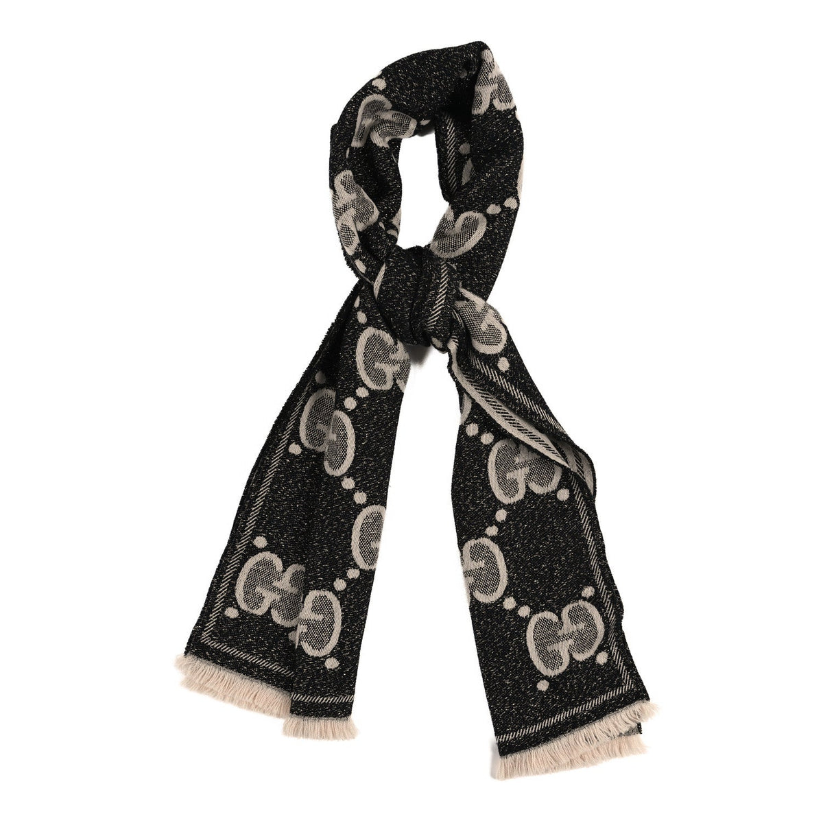 Wool Lame Jacquard Monogram Jumbo GG Lady Nest Lux Scarf Black Ivory