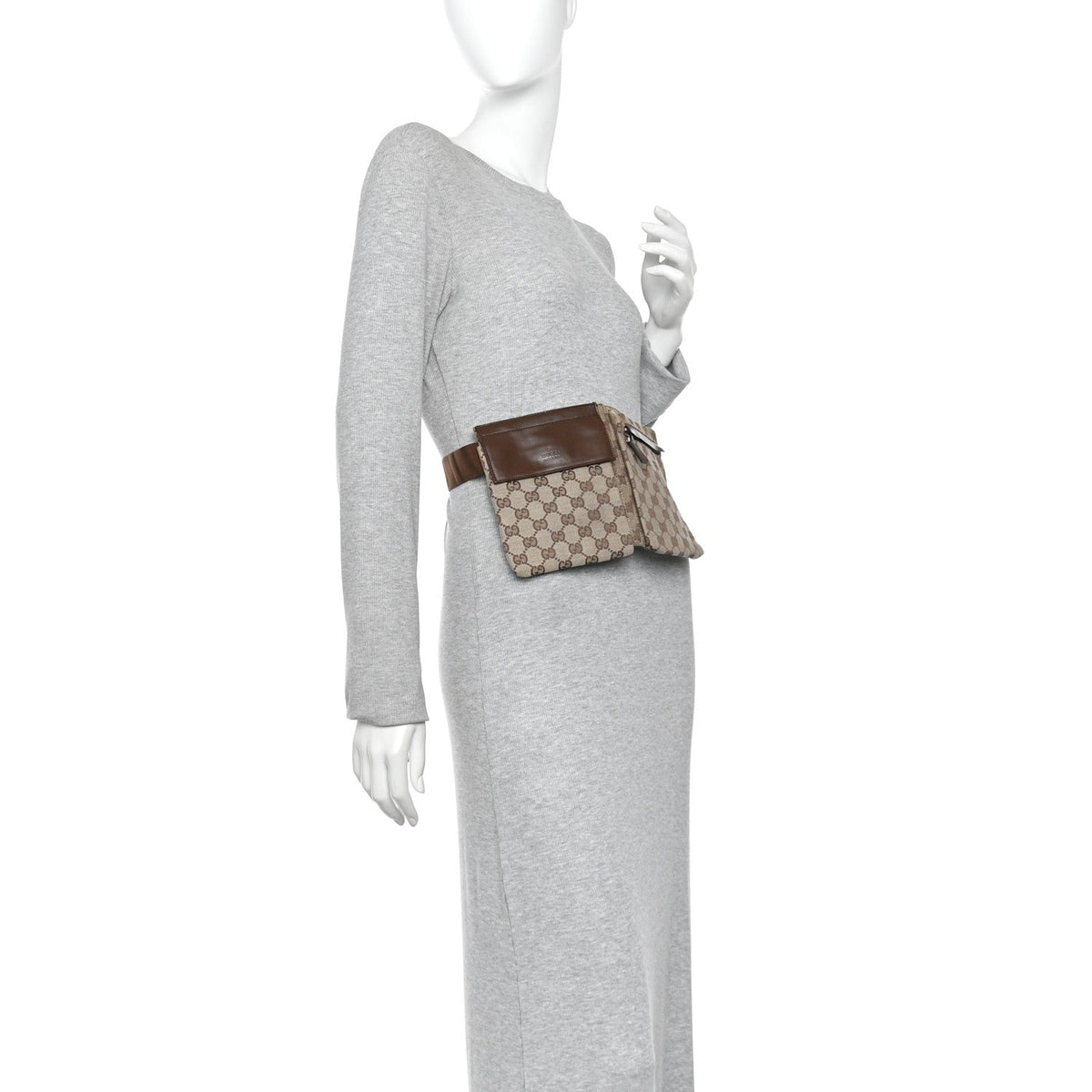 GG Monogram Web Double Pocket Belt Bag Ebony