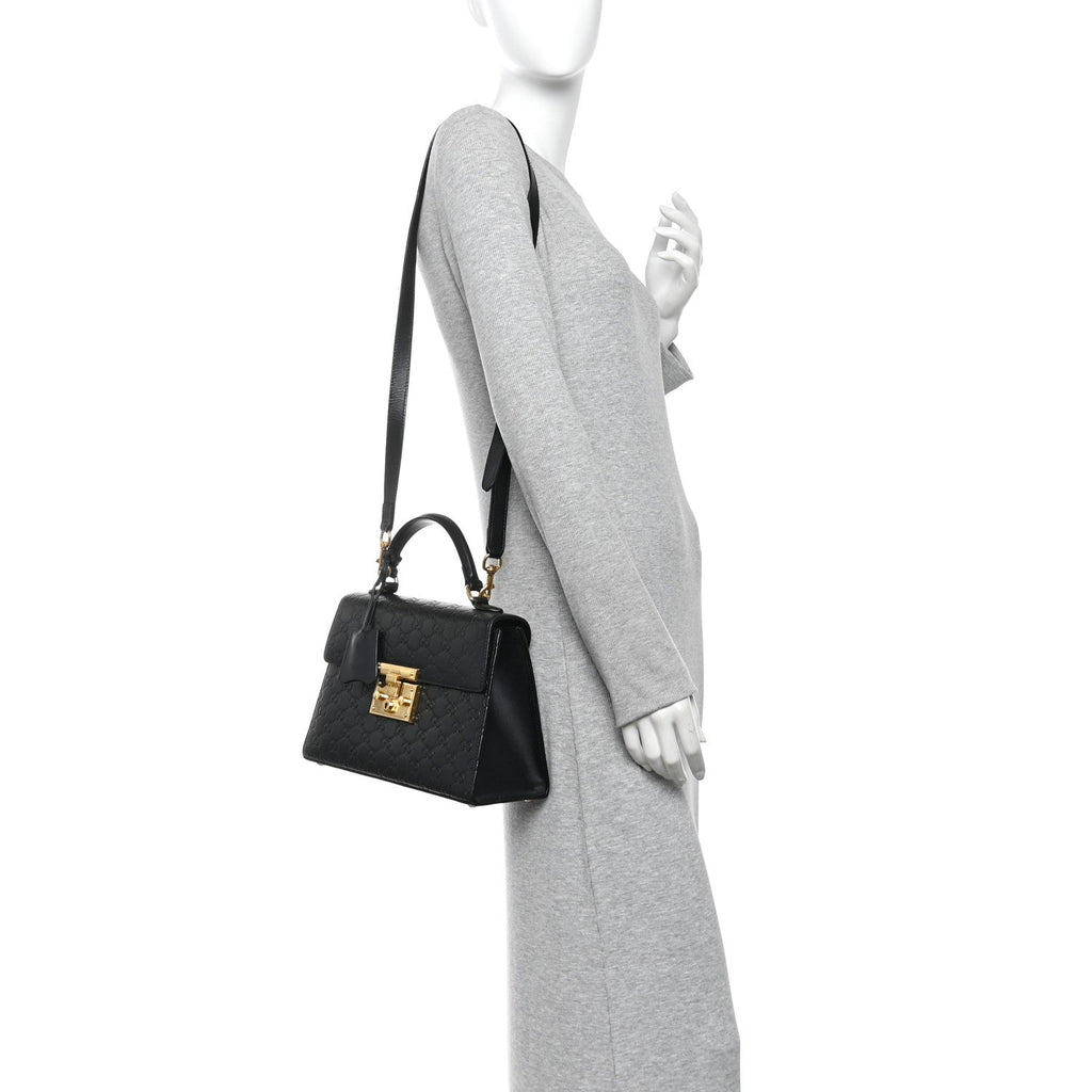 Guccissima Signature Small Padlock Top Handle Bag Black Black