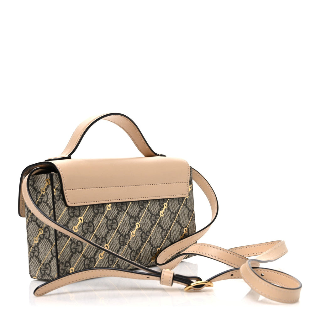 GG Supreme Monogram Calfskin Horsebit Print Mini Padlock Top Handle Shoulder Bag Beige Ebony Light Pink