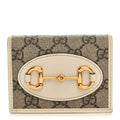 GG Supreme Monogram Azalea Calfskin Horsebit 1955 Card Case Wallet Beige Ebony Mystic White