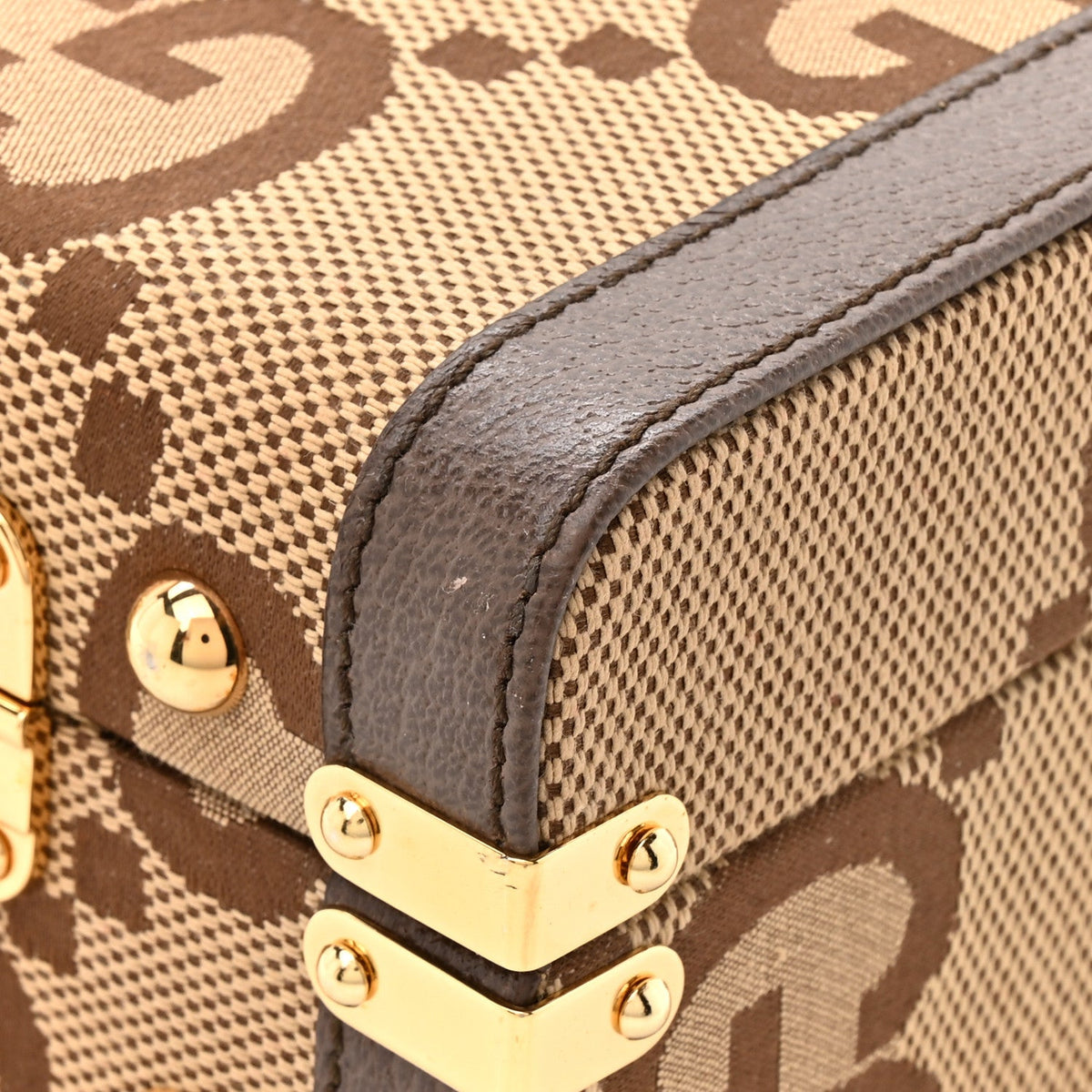 Monogram Jumbo GG Textured Dollar Calfskin Top Handle Beauty Case Camel Ebony New Acero