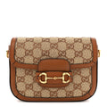 New Canvas Charisma Calfskin Crystal GG Monogram Mini Horsebit 1955 Shoulder Bag Camel Ebony