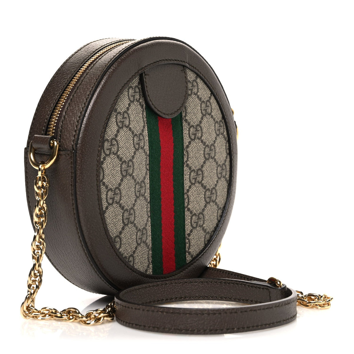 GG Supreme Monogram Web Mini Ophidia Round Shoulder Bag Brown