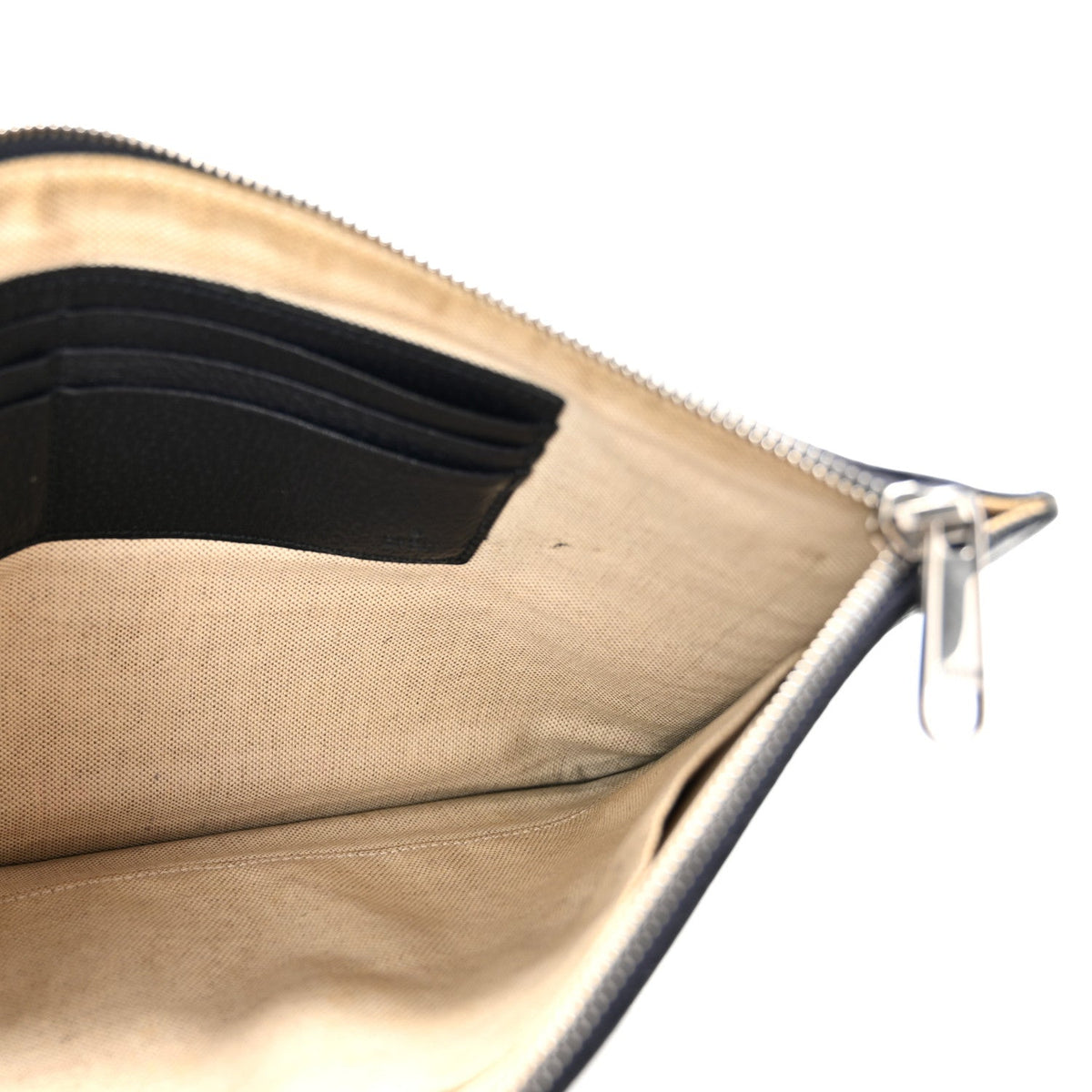 GG Supreme Monogram Textured Dollar Calfskin Retro Interlocking G Wristlet Pouch Beige Blue