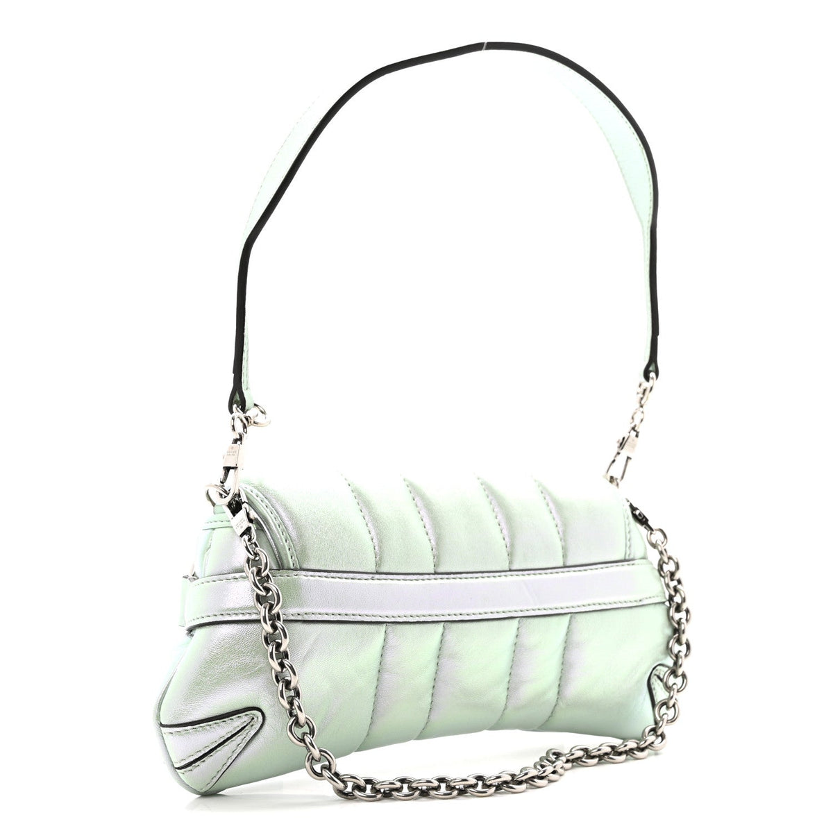 Iridescent Nappa Vertical Matelasse Small Maxi Horsebit Chain Shoulder Bag Iridescent Salvy Green