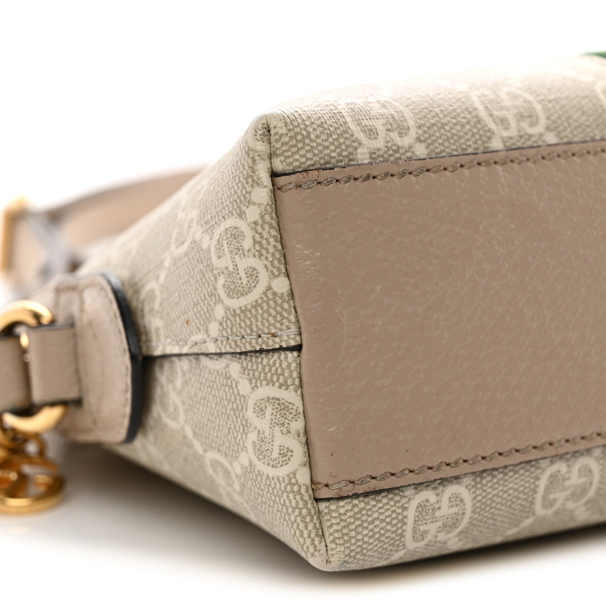 GG Supreme Monogram Textured Dollar Calfskin Web Small Ophidia Dome Shoulder Beige Mystic White Oatmeal