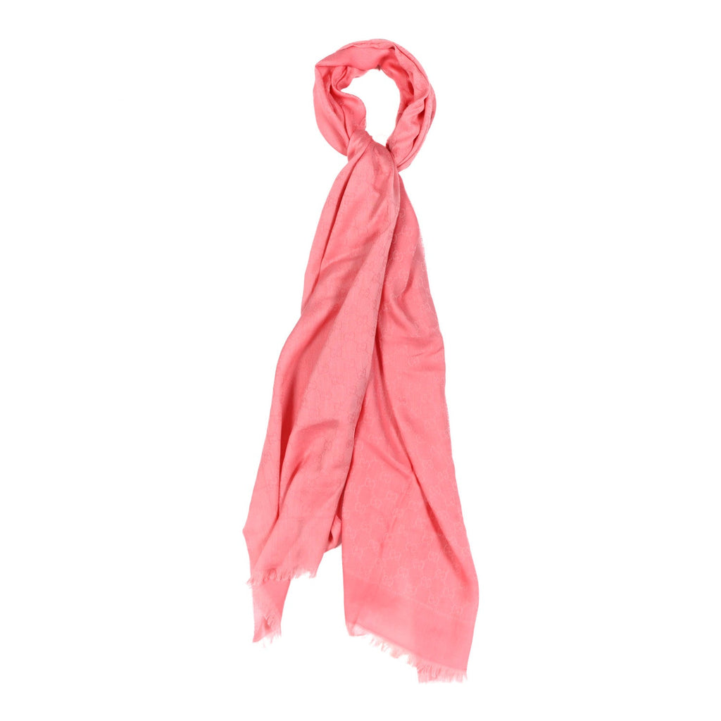 Wool Jacquard GG Monogram Reversible New Sten Fringe Scarf Pink