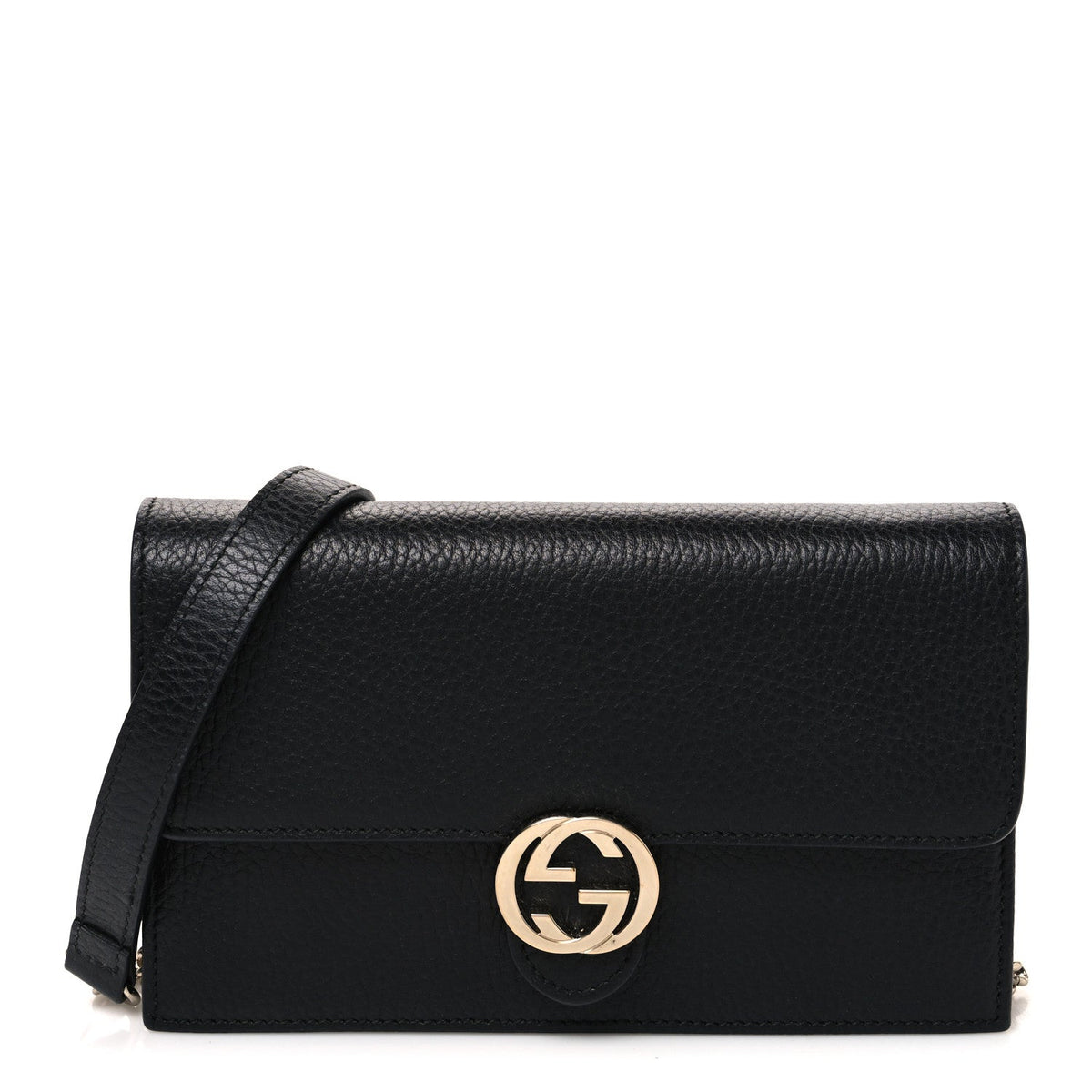 Dollar Calfskin Interlocking G Chain Wallet Black