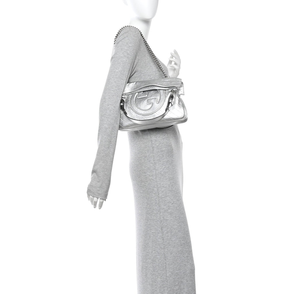 Sakai Be Green Calfskin Diagonal Stitched Small Blondie Tote Silver