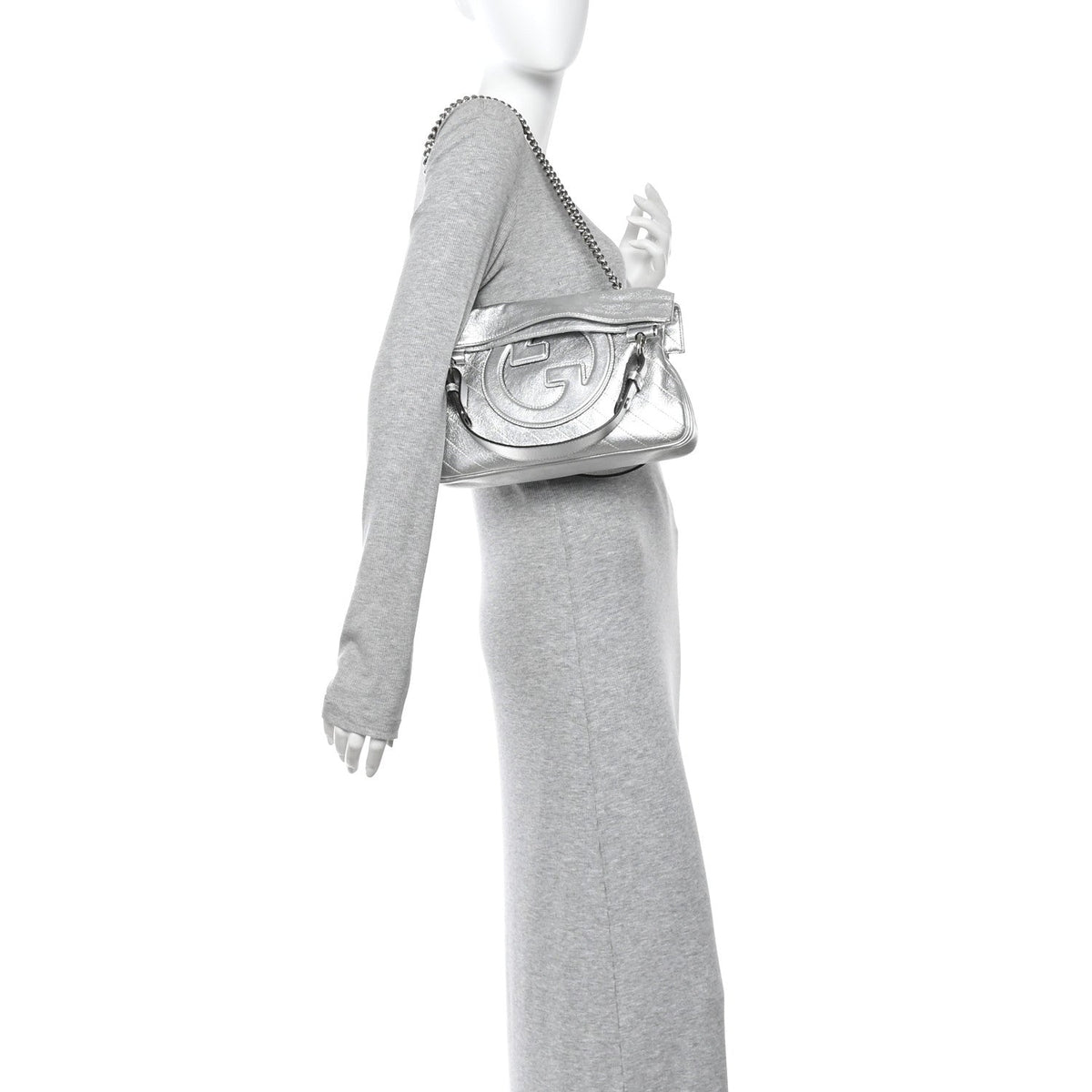 Sakai Be Green Calfskin Diagonal Stitched Small Blondie Tote Silver