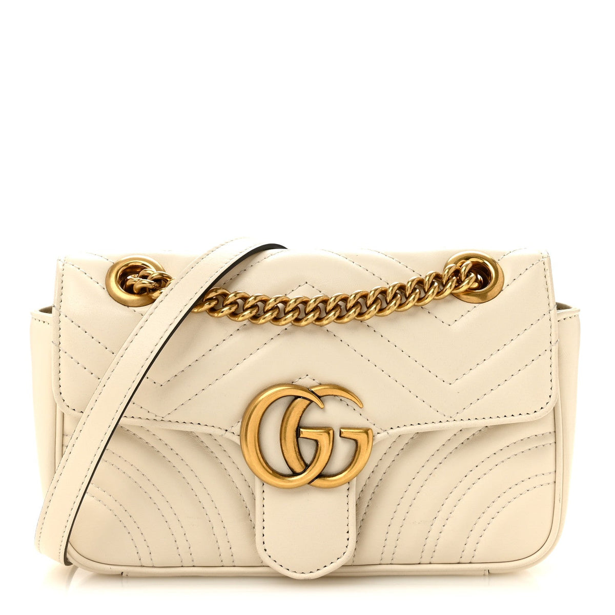 Calfskin Matelasse Mini GG Marmont Shoulder Bag White