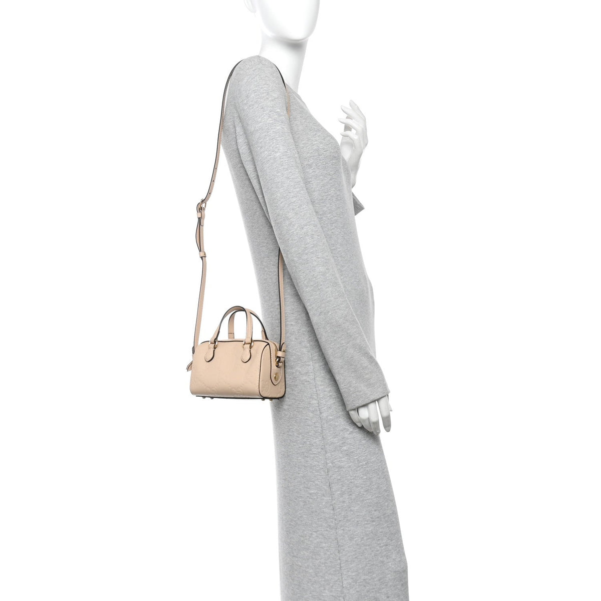 Gilbert Calfskin Jumbo GG Embossed Super Mini Top Handle Bowler Bag Beige